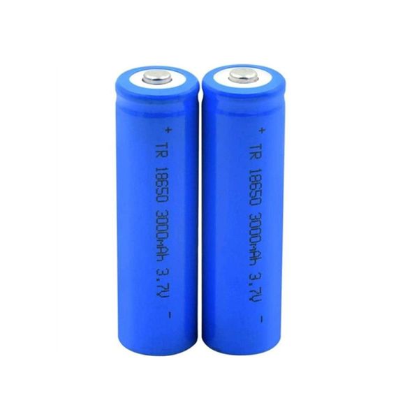 Hochwertiger 18650-Akku mit 3000 mAh. Farbe: Blauer Akku mit flachem Kopf und spitzem Lithium-Akku, kann in hellen Taschenlampen und kleinen Lüfterbatterien usw. verwendet werden.