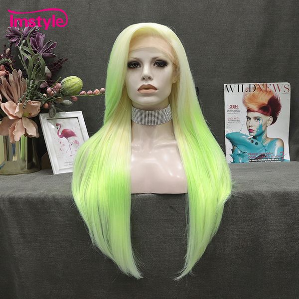 Parrucche in pizzo Imstyle Ombre Parrucca frontale sintetica Verde chiaro Per donna Capelli lisci Glueless Party High Temperature 230609