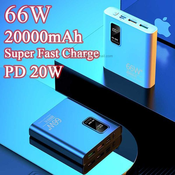 Бесплатный индивидуальный логотип 20000 мАч 66W Super Fast Foarging Power Bank Portable Ultra Thin PD20W Цифровой дисплей Внешний аккумулятор Poverbank PowerBank