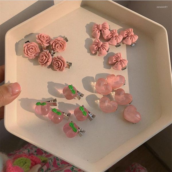 Fermagli per capelli moda coreana rosa clip serie fiocco pesca tornante camelia bordo cuore accessori per donne ragazze
