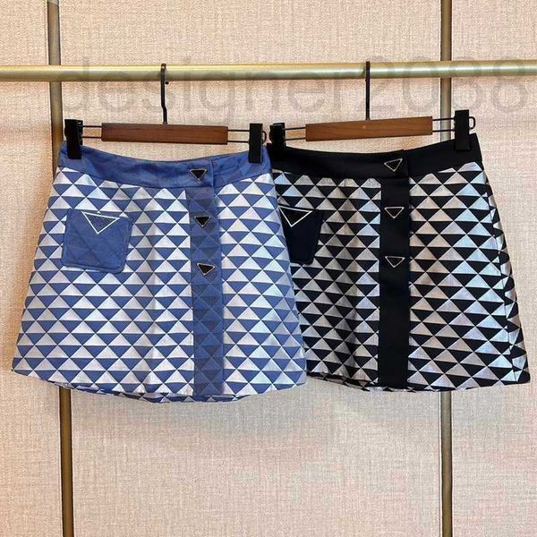 Gonne firmate 2023 Summer New Triangle Print Mezza gonna Micro Seal Iron Mark Vita alta Wrap Hip Slim A-line Short 7KUF