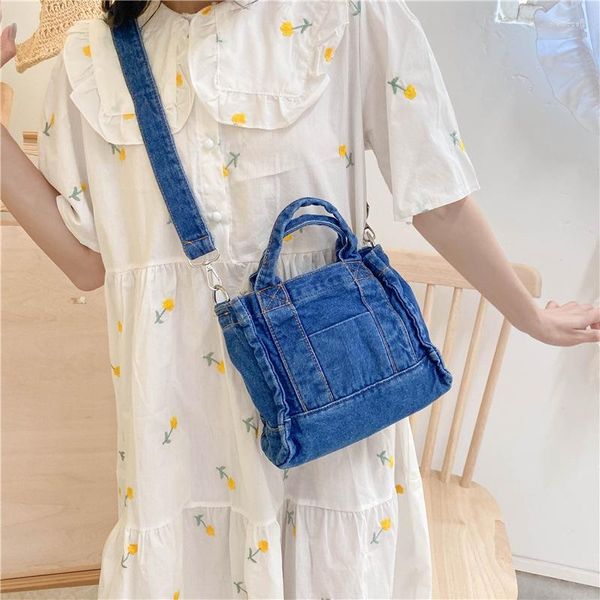 Borse da sera Borsa in denim semplice retrò per donna Casual Solid Canvas Small Messenger Zaino da scuola in stile giapponese Studenti universitari