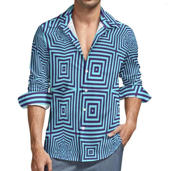 Camisas casuais masculinas Geometria abstrata Man Ice Mint Print Camisa de manga comprida Moda Harajuku Blusas Roupas gráficas de primavera Tamanho grande