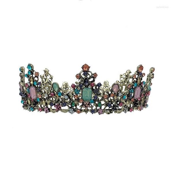 Copricapo Europeo E Americano Retro Rotondo Grande Corona Barocca Lega Colorata Diamante Compleanno Sposa Matrimonio Tiara Batch