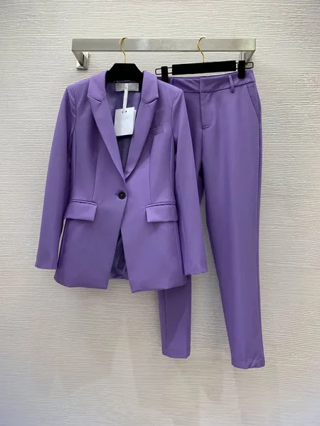 Terno feminino roxo Uniforme de escritório feminino Calça formal smoking Jaqueta calça D1008