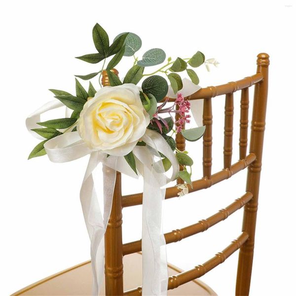 Flores decorativas para cadeira para trás, buquê de flores, cortina, noiva, sinal de casamento, cadeiras de recepção ao ar livre, decoração, DRSA889