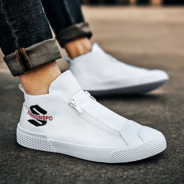 Mocassini piatti in tela con doppia cerniera Scarpe vulcanizzate da uomo per ragazzi delle scuole Sneakers traspiranti casual Scarpe da corsa da uomo Espadrillas