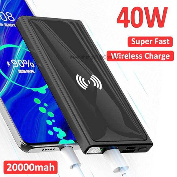 Kostenloser kundenspezifischer LOGO 40W Wireless Super Fast Charging Power Bank Tragbares 20000mAh-Ladegerät Digitalanzeige Externer Akku für iPhone Xiaomi