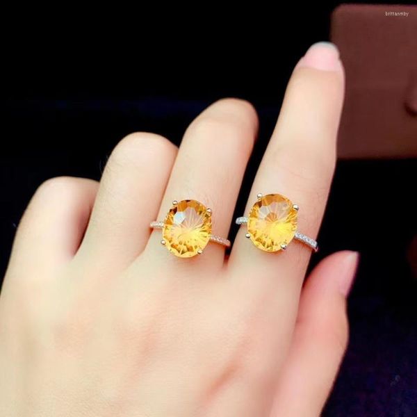 Cluster Rings Naturaland Real Citrine Ring 925 Sterling Silver Fashion Pure Regalo di compleanno di alta qualità