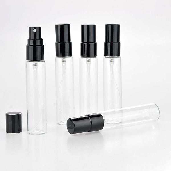 Atacado 100 peças/lote 10 ml mini frasco de perfume de vidro portátil com pulverizador preto frasco de perfume cosmético vazio para viajante kknio