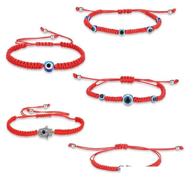 Catena Moda Corda Rossa Mano di Hamsa Fortunato Occhio Azzurro Bracciale Corda Intrecciata Boho Festival Chic Per Le Donne Ragazze Fascino Gioielli Goccia Dhrxo