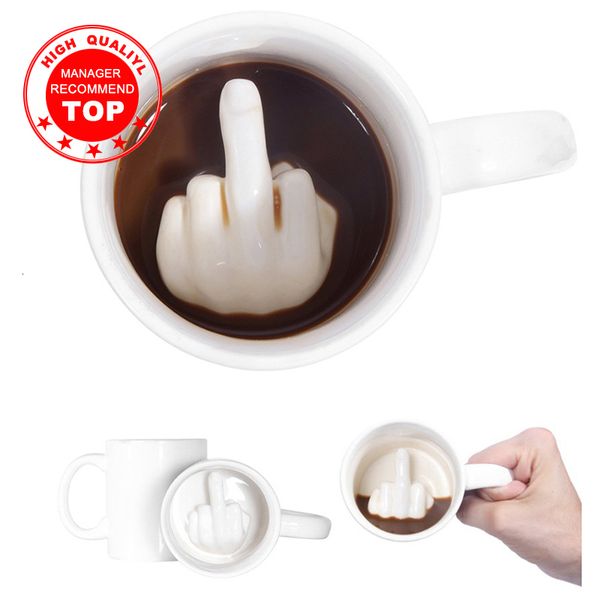 Tazze Design creativo Tazza bianca per dito medio Stile novità Miscelazione Tazza per caffè e latte Tazza in ceramica divertente Capacità 300 ml Tazza per acqua 230609