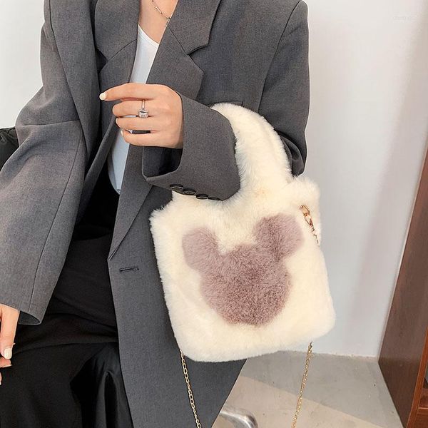 Borse da sera Borsa tote in peluche topo cartone animato per donna 2023 Borsa morbida soffice e pelosa di design di lusso Borsa a tracolla in pelliccia sintetica Sac