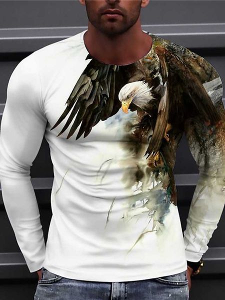 Camiseta masculina unissex Camiseta estampas gráficas Eagle gola redonda estampa 3D para feriados diários estampa de manga comprida roupas de design de vestuário casual grande e alto