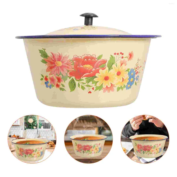 Kaseler emaye havzası el yıkama Tureen pot eski moda çorba vintage depolama ev kase retro stil