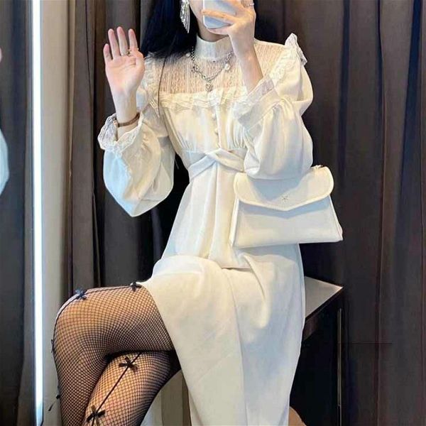 Französisch Spitze Vintage Kleid Frauen Mode Puffer Hülse Elegantes Einteiliges Kleid Koreanische 2022 Frühling High Street Schlank Midi Kleid