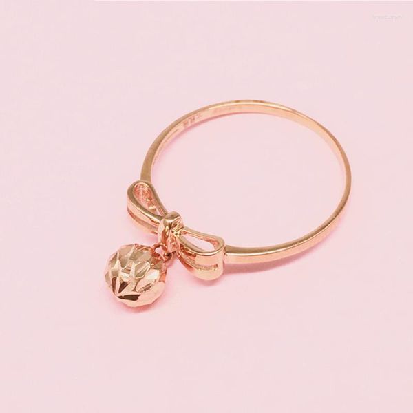 Cluster Rings 585 Purple Gold 14k Rose Round Bead Bow Matrimonio per coppie Regolabile Sweet Romantic Ladies Engagement Jewelry
