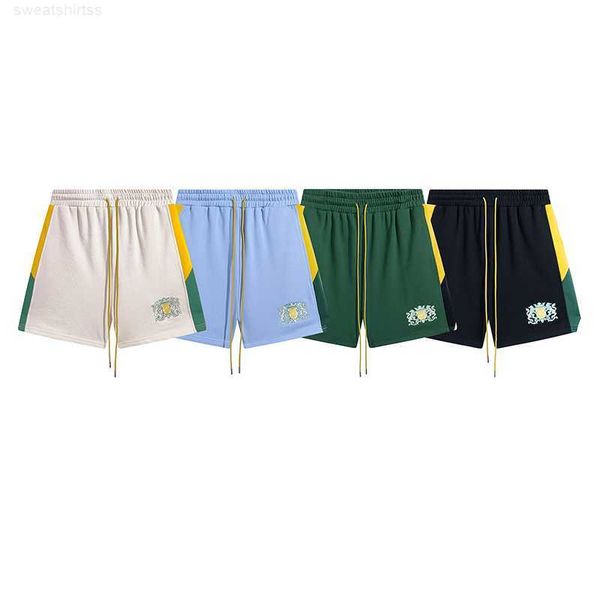 Shorts Masculino RHUDE Letra Bordado Shorts Homens Mulheres Melhor Qualidade Amarelo Cordão Shorts de Algodão Rhude Branco Calções