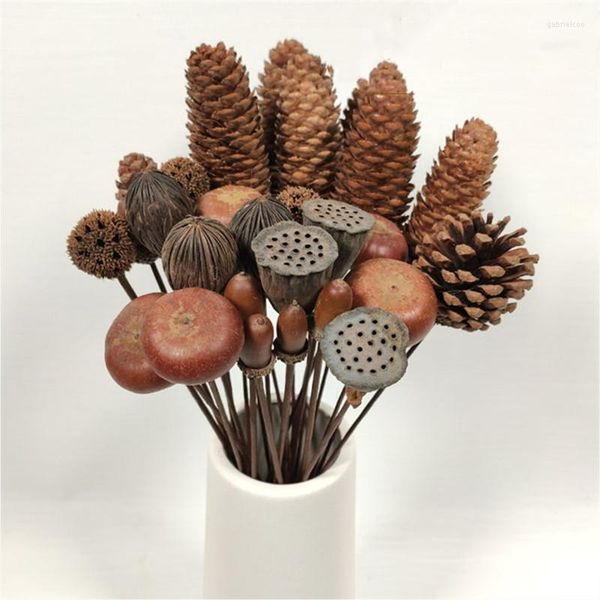 Dekorativer Blumenstrauß aus natürlichen Pflanzen, bestehend aus Tannenzapfen, Lotusscheiben und Lamanuts, 5 Stück/Lot, Schieß-Requisiten, DIY-Blume