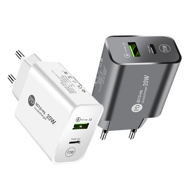 Carregamento rápido rápido QC3.0 20W 12W PD Dual Ports Wall Charger EU US Power Adapters For Iphone x xr xs max 11 12 13 Samsung lg Android phone
