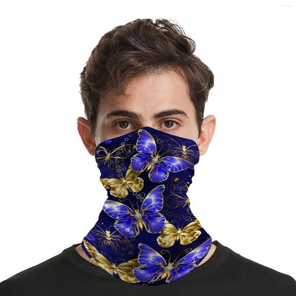 Bandanas altın kelebek bandana safir kelebekler baskı sokak kıyafeti güneş kremi boyun kapağı vintage açık maskesi