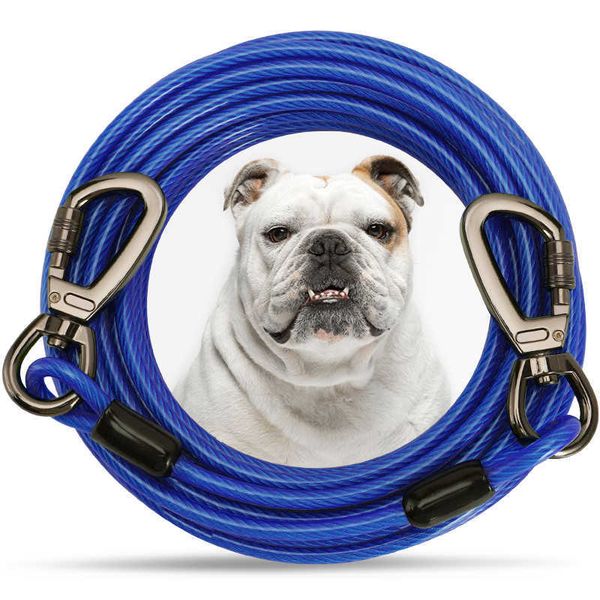 Hundehalsbänder Leinen Doubleheaded Pet Tie Out Kabelleine Langes Stahldrahtseil für Outdoor-Hundegurte Verstellbare Laufzubehör Z0609