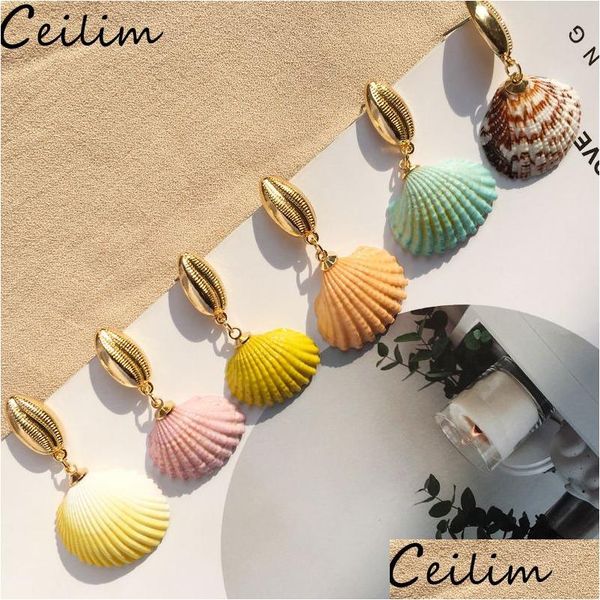 Ciondola il lampadario Bohemian Colorf Shell Orecchini pendenti per le donne Dichiarazione del partito Sea Gold Color Metal Summer Bride Jewelry Delivery Dhhdt