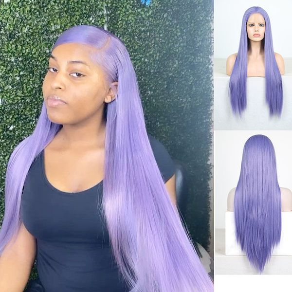 Pedaços de cabelo AIMEYA Roxo Sedoso Liso Sintético Lace Front Feminino Preto Loiro Azul Cor Uso Diário Cosplay 230609