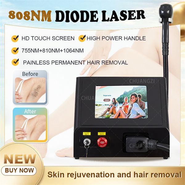 808nm Diode Laser ICE Platinum Diode Laser Hair Removal Machine 755 808 1064nm hair remove laser remove hair Length Triplo de Onda - Eficaz para Salão de Beleza e Uso Doméstico