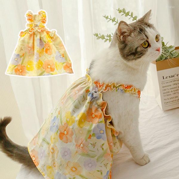 Kedi kostümleri tatlı evcil hayvan kayış etek çiçek yağı boyalı prenses tarzı nefes alabilen rahat cilt dostu malzemeler