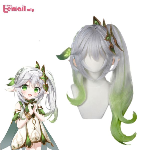 Pedaços de cabelo L email Sintético Genshin Impact Game Nahida Cosplay Com Orelhas Longas Coloridas Misturadas Resistente ao Calor 230609