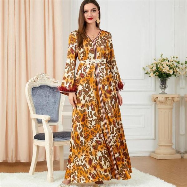 Abbigliamento etnico Abaya Femme Musulman Jalabiyat Ramadan 2023 Abiti islamici Dubai Turchia African Leopard Print Maxi Robe Caftan Marocain