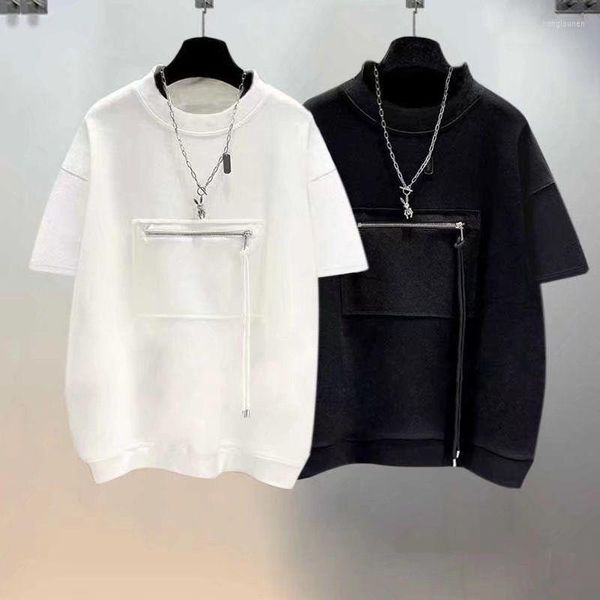 Mannen Truien Rits Zakken Zomer Korte Mouw Heren Sweatshirts Zwart Wit Mode Oversized T-shirt Harajuku 2023 Trend vintage
