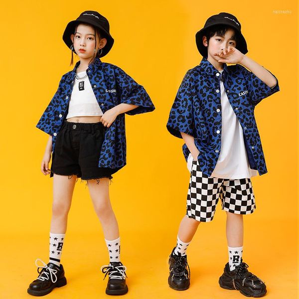 Bühnenkleidung Kinder Kpop Hip Hop Kleidung Leopard Print Shirt Kurzarm Top Streetwear Shorts für Mädchen Jungen Jazz Dance Kostüm Kleidung