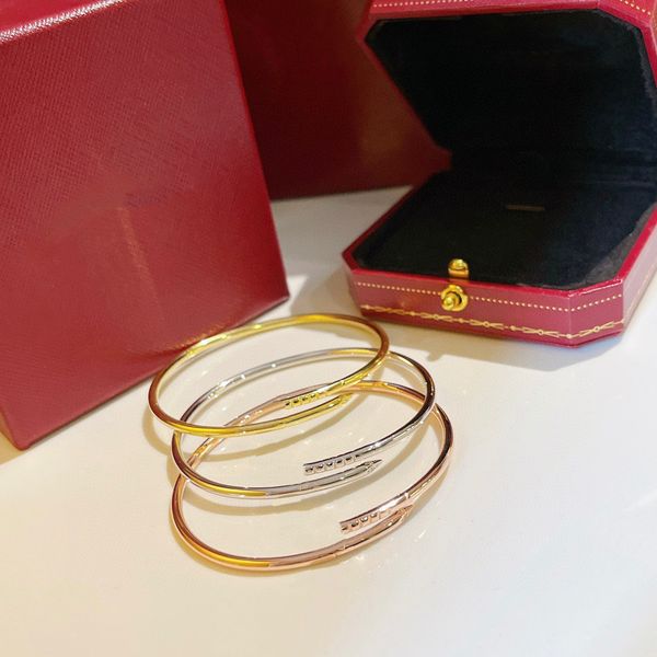 Braccialetti sottili da 3 mm in acciaio di titanio 316L Braccialetti per unghie sottili per donne uomini cubi zirconia love designer gioiello regalo di Natale