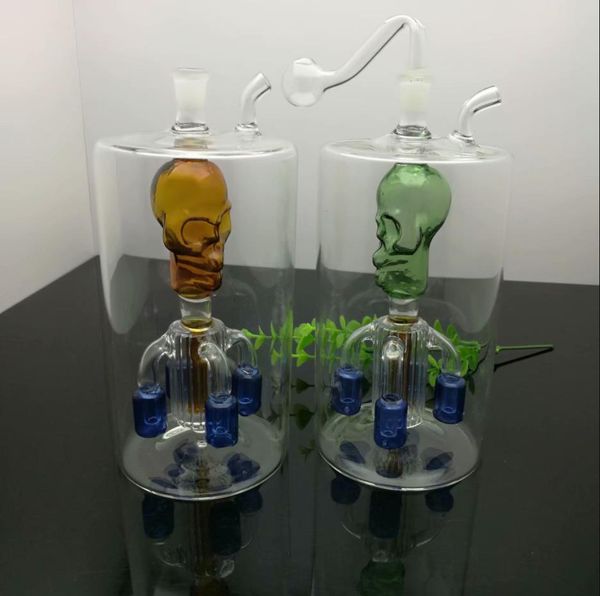 Glaspfeifen-Rauchmanufaktur Mundgeblasene Wasserpfeife Großer oberer Schädel und untere Wasserpfeife aus gefiltertem Glas mit vier Klauen