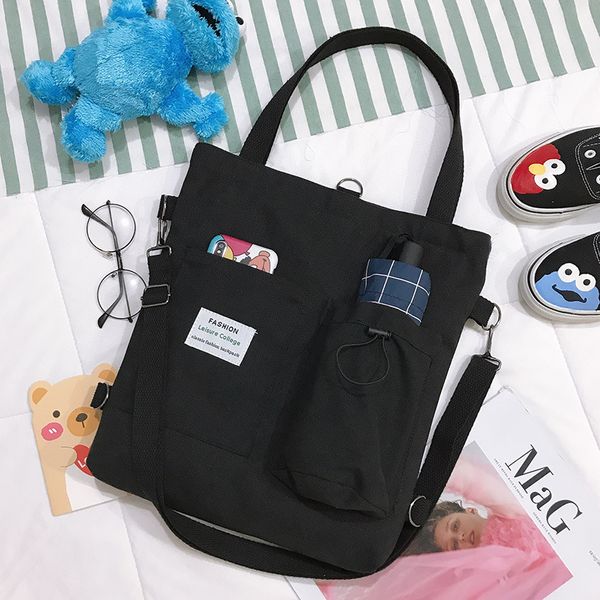 Pacote Feminino Simples Estampa de Urso Bonito Bolsa de Lona Bolsas de Ombro Literárias Japonesas Bolsa de Compras Casual Bolsa de Menina