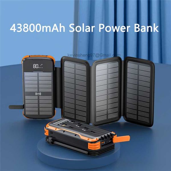 Бесплатный индивидуальный логотип 43800MAH 10W Solar Power Banks Fast QI Wireless Charger PD20W PowerBank с кабелем для iPhone 14 Samsung S22 Poverbank