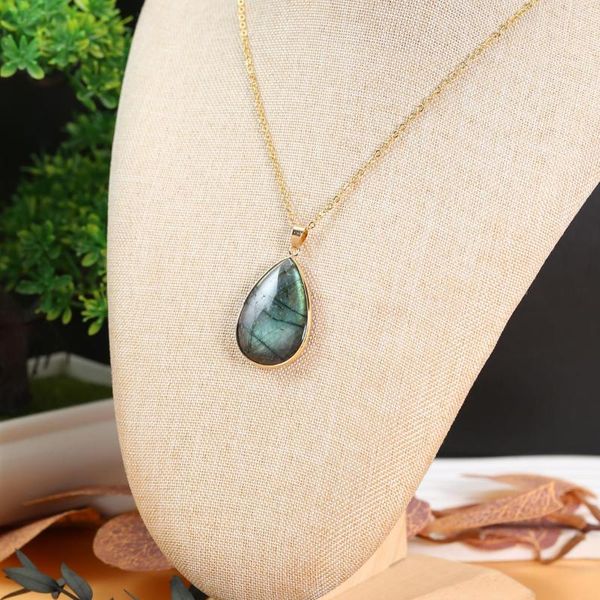 Collane con ciondolo Collana in pietra naturale Forma di goccia d'acqua Pietra preziosa labradorite flash Ciondoli squisiti per la creazione di gioielli Accessori fai da te