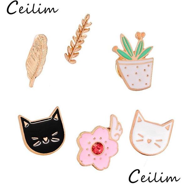 Pins Broschen Nette Katze Colorf Emaille Pins Abzeichen für Kleidung Cartoon Succents Pflanze Kaktus Jacke Tasche DIY Drop Lieferung Schmuck Dhrzl