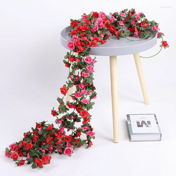 Flores decorativas 2,4 M Artificial Rose Rattan Casamento Vinha Simulação Uva Peônia Planta Verde