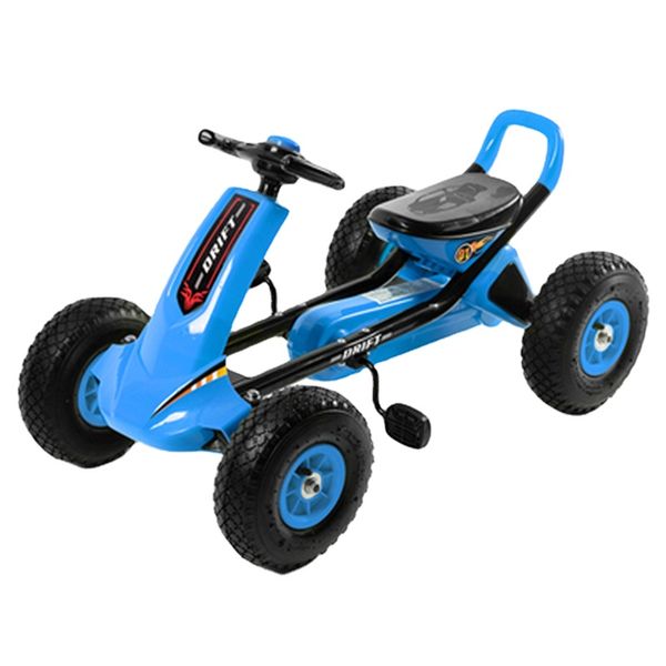 BASSI PEDAL AUTO 4 Pneumatici in gomma Ride su giocattolo con 3 sedili regolabili Blue Color Children Go-Kart