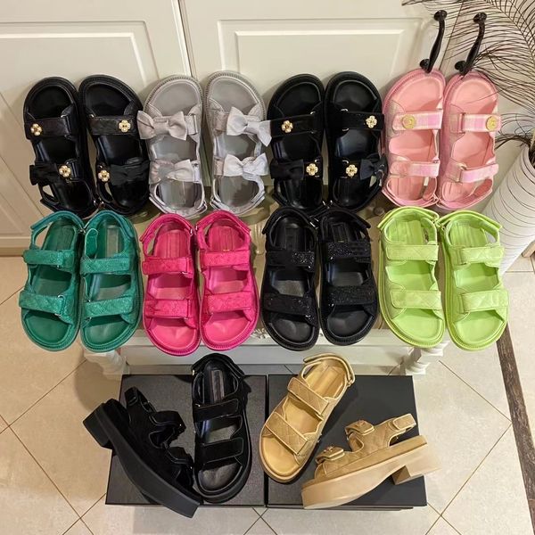 Women Dad Sandal Slipper Quilted 100% High Quality Summer Designer Sandles Shoes Platform Flats Low Heel Wedge Diamond Buckle Sandal Slip On Ankle Strap Beach shoes