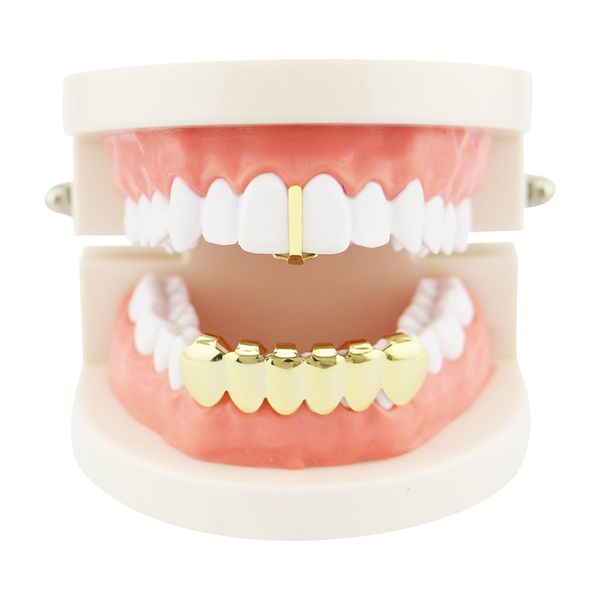 Hip Hop Rapper Dental Teeth Grillz Gold Silver aparelho de superfície lisa bastão de dente único moda jóias grades de dente fundo 6 grades de seis dentes 1304
