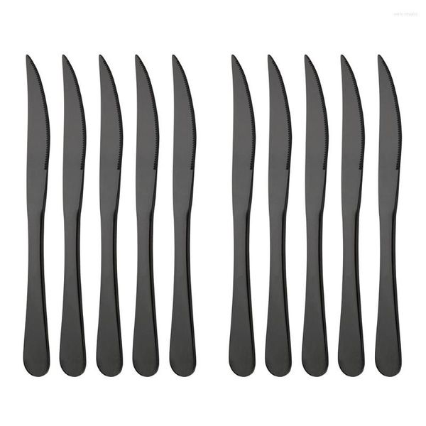 Set di stoviglie Set di coltelli da cena in acciaio inossidabile da 10 pezzi Coltello da bistecca affilato Frutta Tavolo da ristorante nero occidentale
