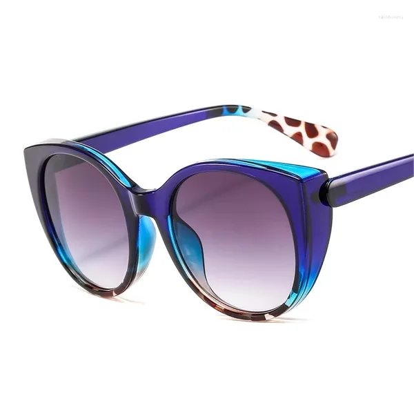 Occhiali da sole Luxury Cat Eye Donna Occhiali sfumati oversize Retro Blue Leopard Shades Lunette De Soleil Femme