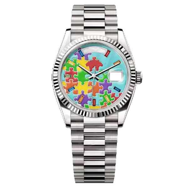 Orologio da uomo 8215 Orologi da movimento Meccanico automatico Alta qualità e precisione 41MM Acciaio inossidabile Impermeabile 36MM Orologio da polso da donna Nuovo quadrante con motivo puzzle