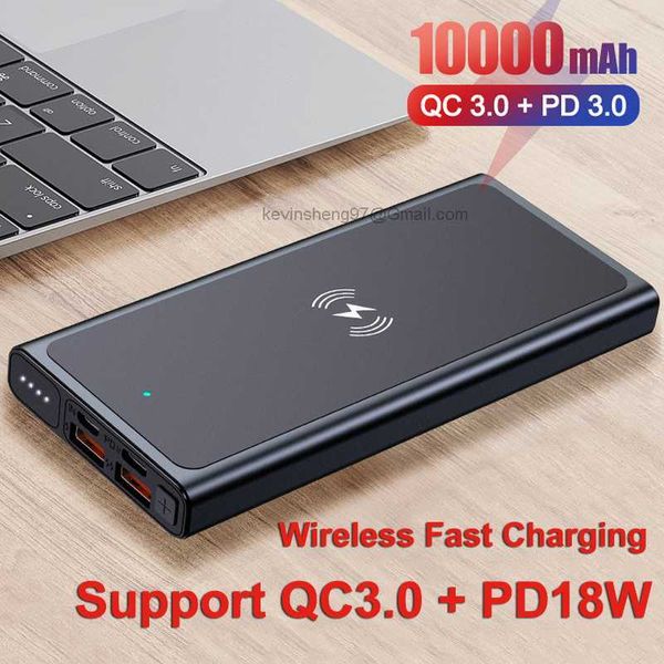 Kostenlose kundenspezifische LOGO Wireless Power Bank Tragbares 10000-mAh-Ladegerät PD18W Schnellladender externer Akku für QC3.0 iPhone Xiaomi Huawei