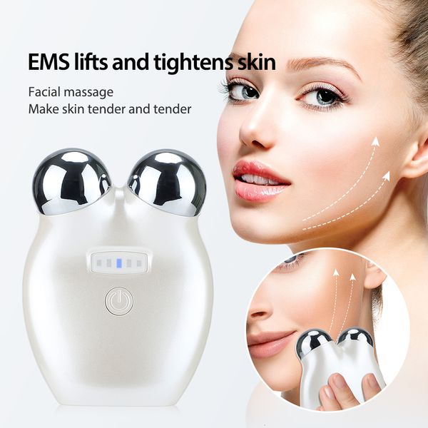 Dispositivos de cuidados faciais Mini Massageador MicroCurrent Rolo duplo Levantamento da pele Dispositivo de beleza Remove rugas Rejuvenescimento 230609