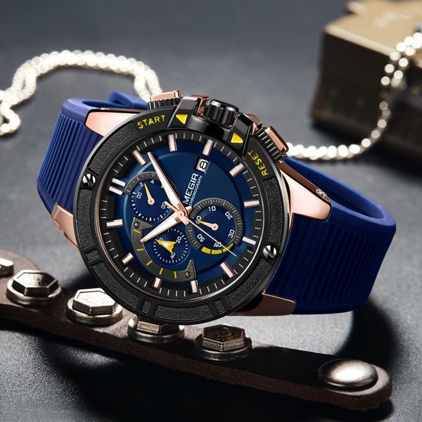 Orologi da polso MEGIR Top Brand Orologi da uomo Cronografo Luxury Casual Sport Cinturino in silicone Calendario impermeabile Orologio da uomo al quarzo